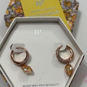 BP Rose Gold and Silver Earrings with Yellow Gemstone